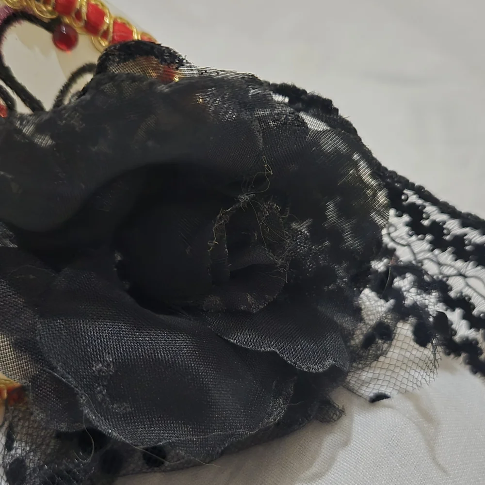 Dia De Muertos Mascarade Mask Nwt With Handpsinting And Jewels And Stretch Band!